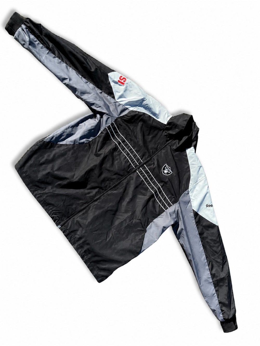 Reebok Raiders Colorblock Windbreaker Jacket - Black, Light Gray, Medium Gray